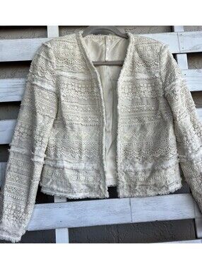 Truth And Pride Cream Cropped Women Size S Crocheted Jacket.